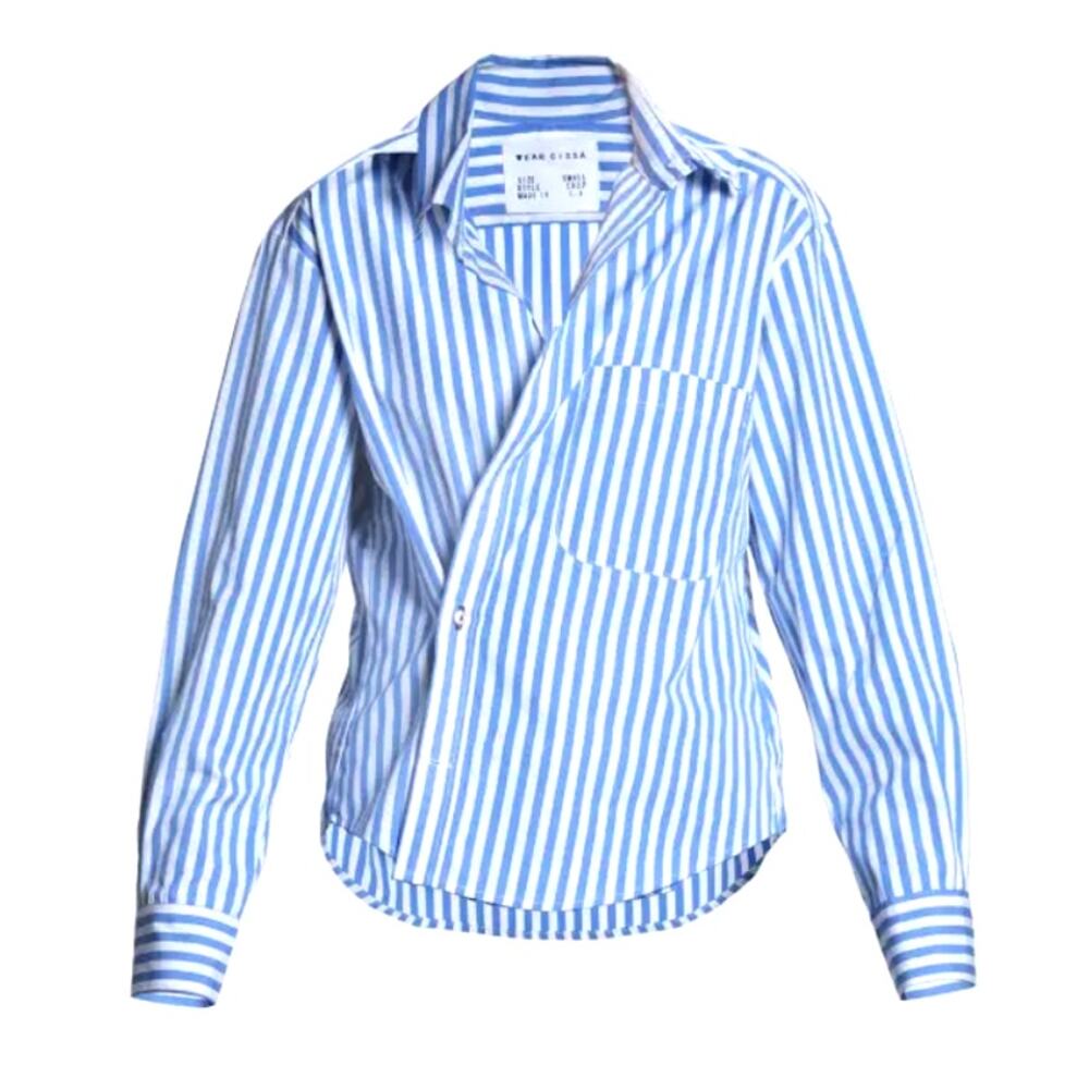 Cissa Women's Blue White The Daily Striped Button-Front Shirt Size L